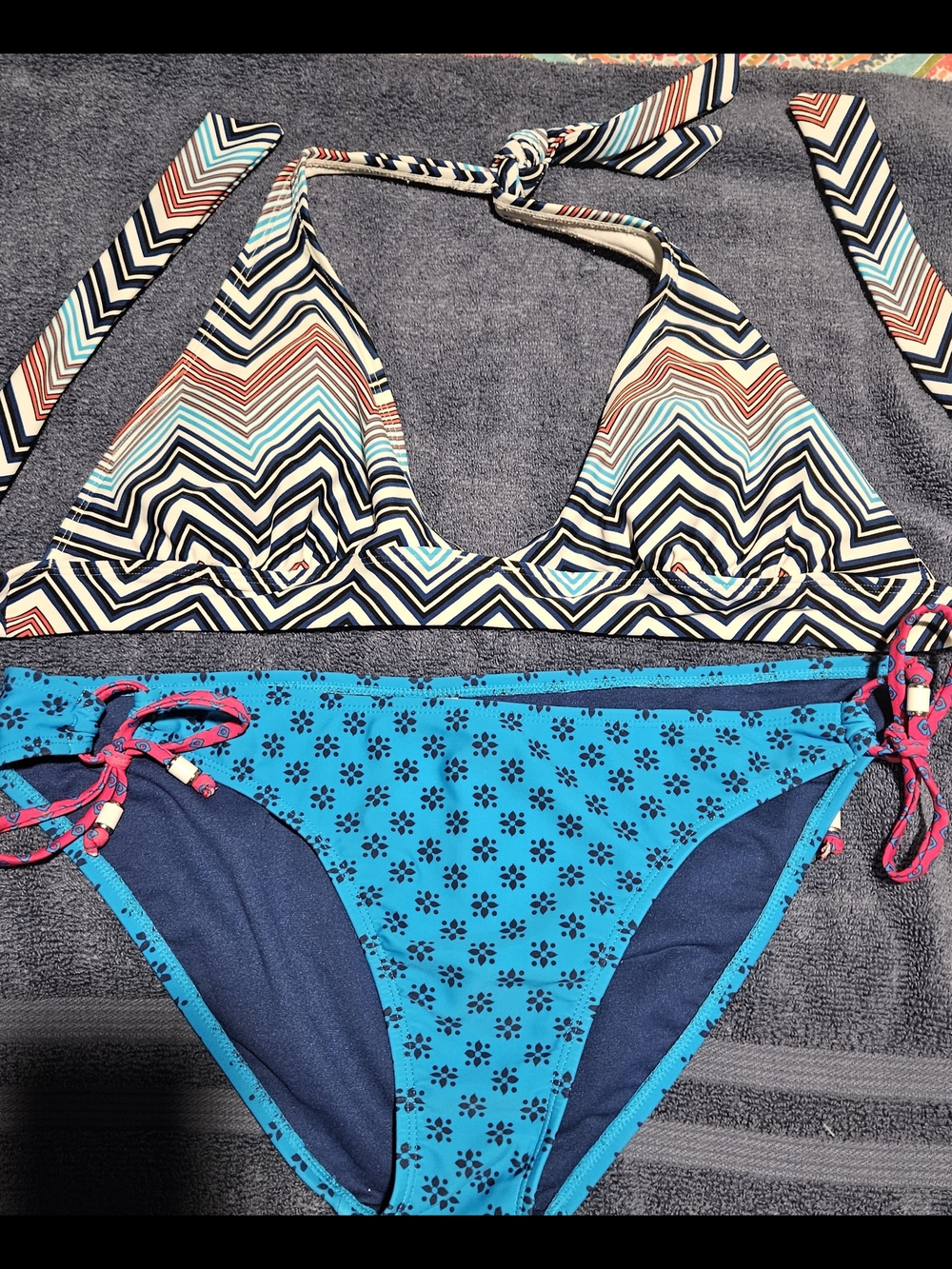 Old Navy Striped Bikini with Navy and Turquoise Accents